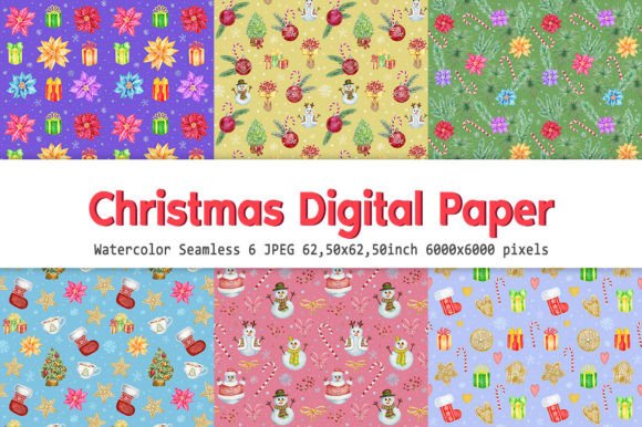 Christmas Digital Paper Watercolor