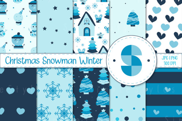 Christmas Snowman Winter Digital Papers