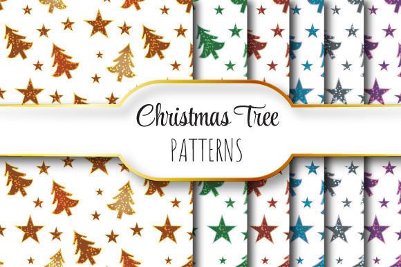 Glittery Christmas Trees Vector Patterns