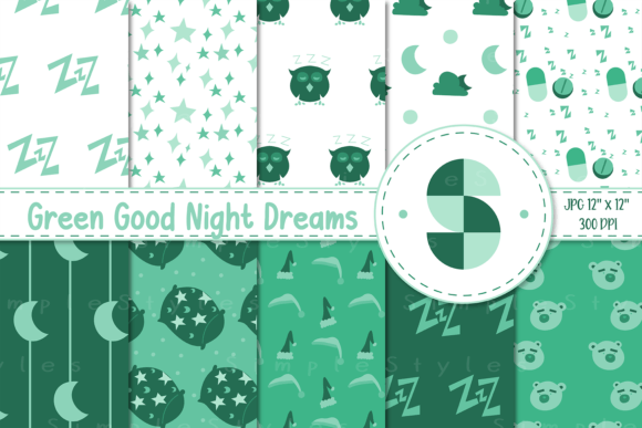 Green Good Night Dreams Digital Paper