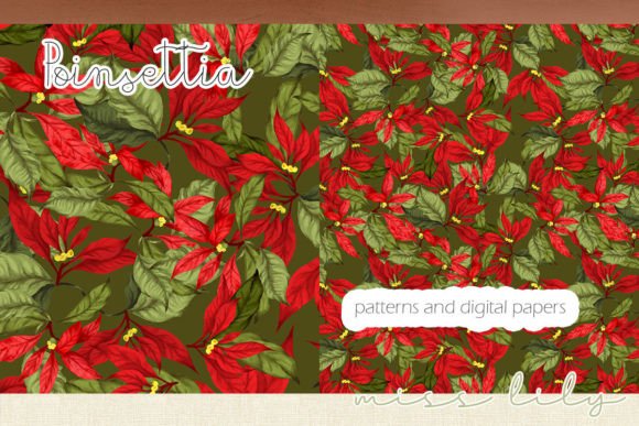 Green Poinsettia Digital Papers