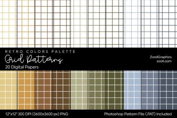 Grid Digital Papers: Dusky Retro Grid Patterns