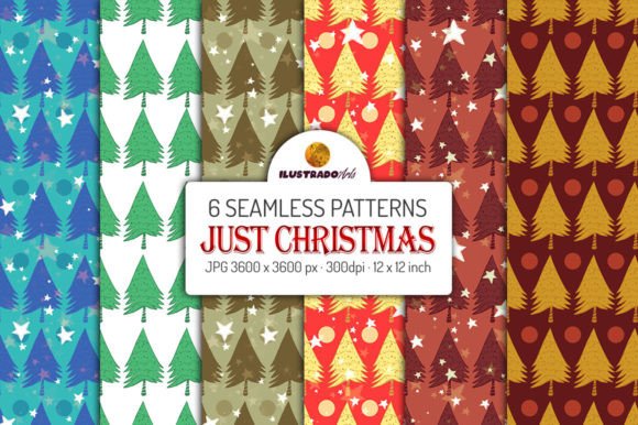 Just Christmas Set: 6 High-Resolution Digital Paper Patterns for Creative Holiday Projects