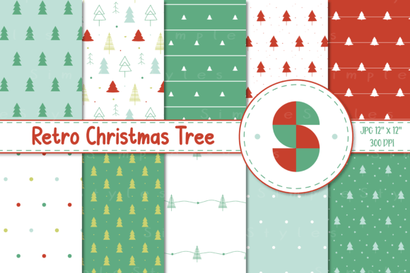 Retro Christmas Tree Digital Papers